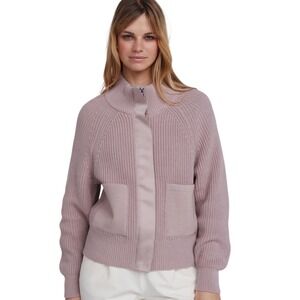 Varley Delfern Jacket XL Pink Rib Knit Zip Front Sweater Cardigan